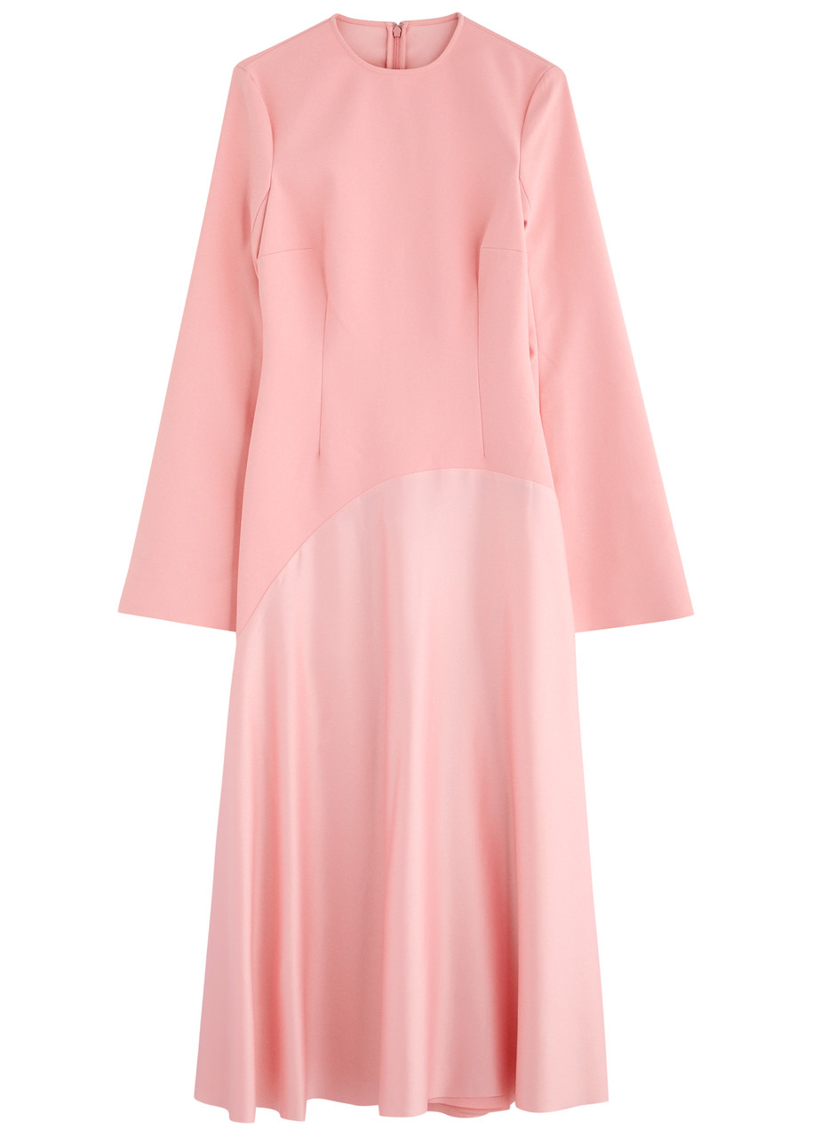 Solace London Gaia Satin and Crepe Midi Dress - Light Pink - M