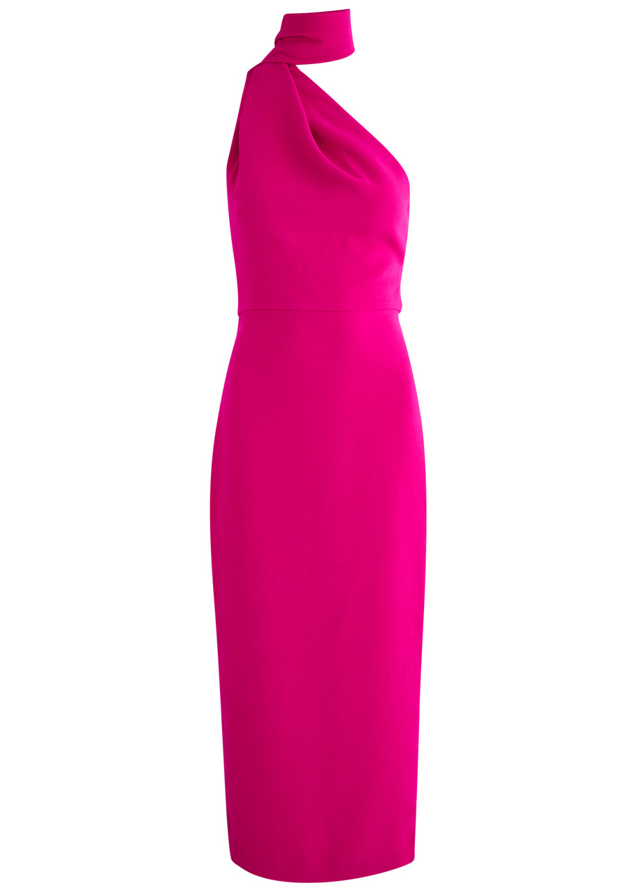 Solace London Samira One-shoulder Scarf-effect Midi Dress - Dark Pink - S