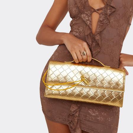 Tori Woven Detail Rectangle Shaped Clutch Bag In Gold Faux Leather, Women's Size