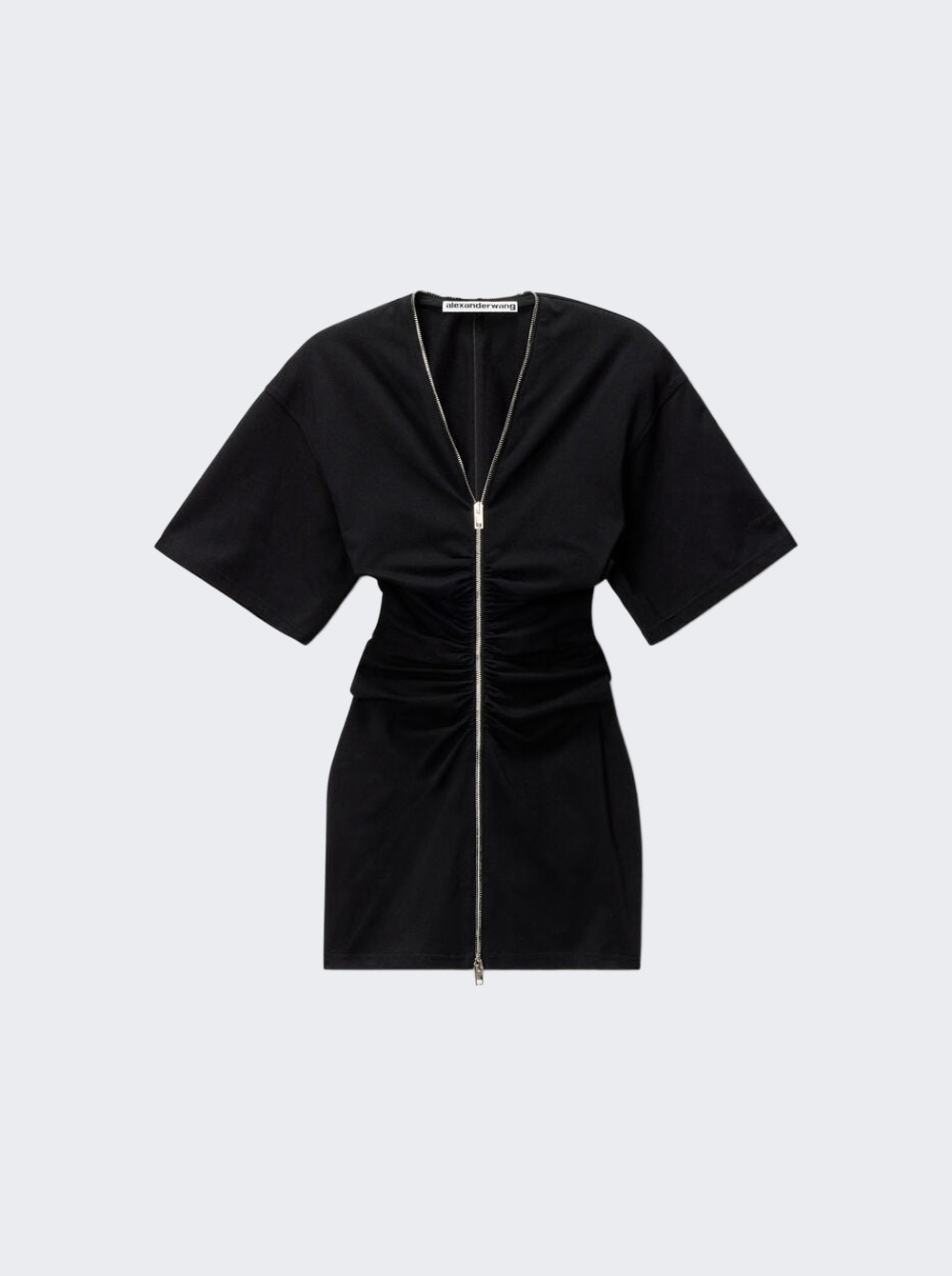 Gathered shirt Dress With Continous Loop Zipper Black