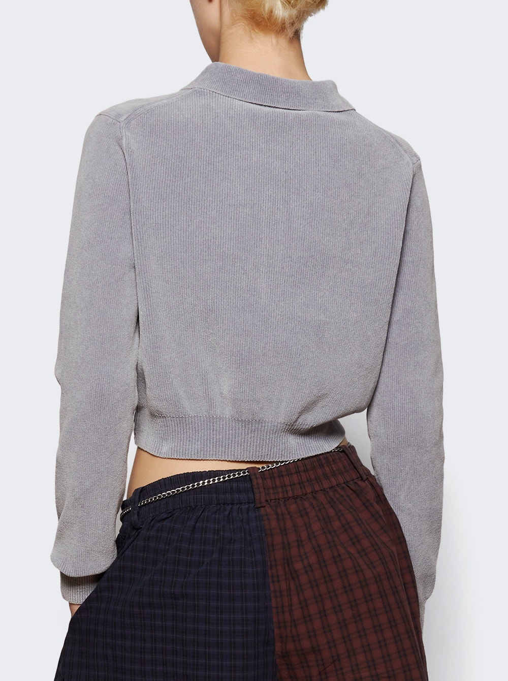Long Sleeve Cropped Polo Cardigan Washed Grey