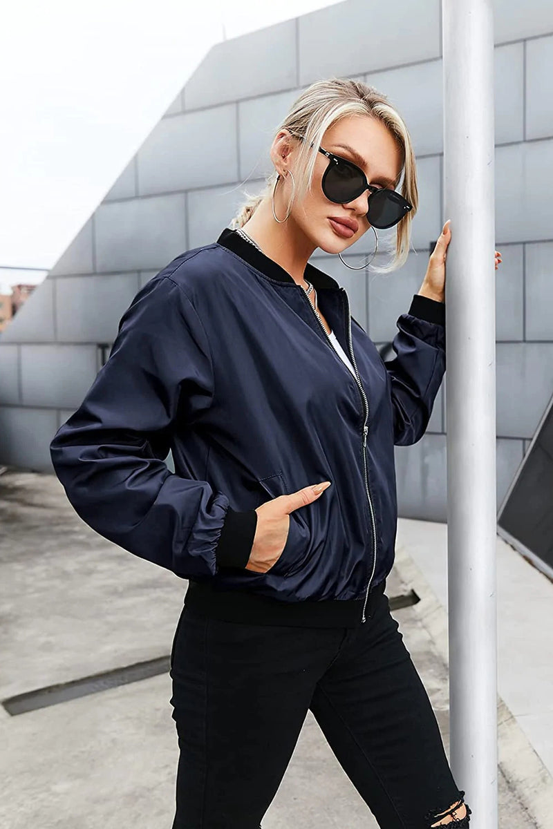 Zeagoo Bomber Zip Up Windbreaker Jacket - Navy Blue L-
