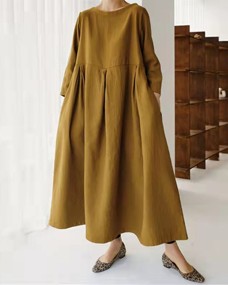 Zeagoo Women's Dress Loose Casual Baggy Oversized Long Sleeve Midi Dress - Brown S