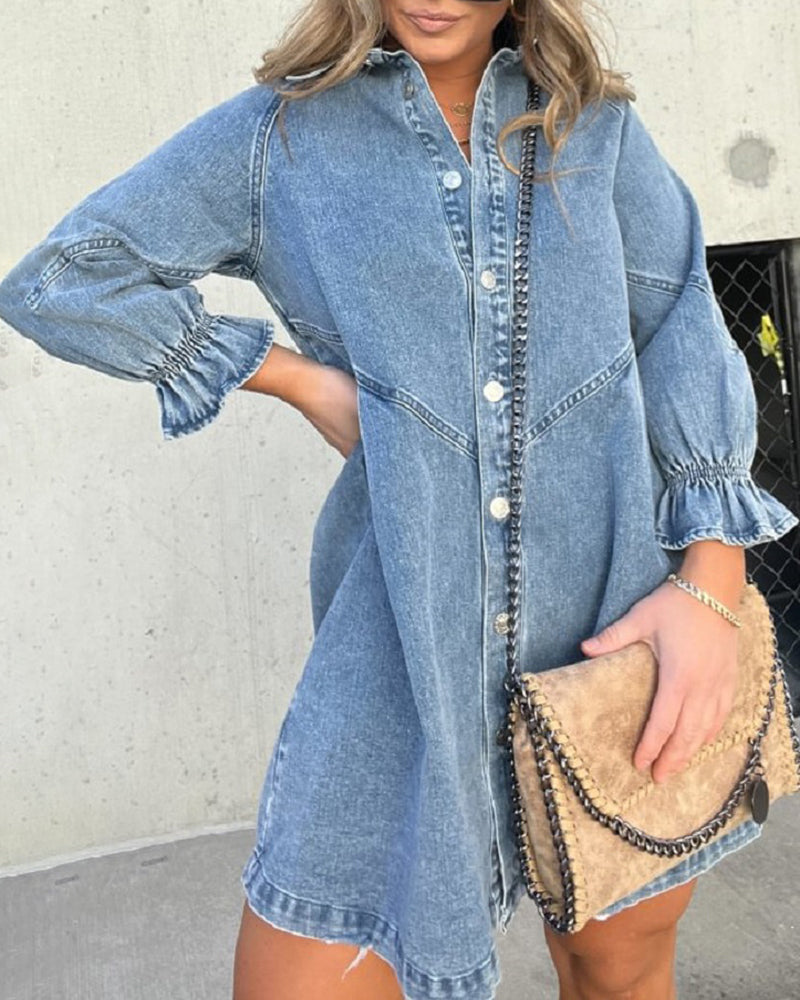 Zeagoo Women's Denim Shirt Dress Long Sleeve Button Down Babydoll Jean Shirt Dresses - Blue S