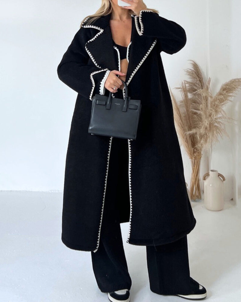 Zeagoo Edge Decorated Wool Longline Coat Thickened Loose Outerwear for Women Casual Work Office Loose Fit | Under $