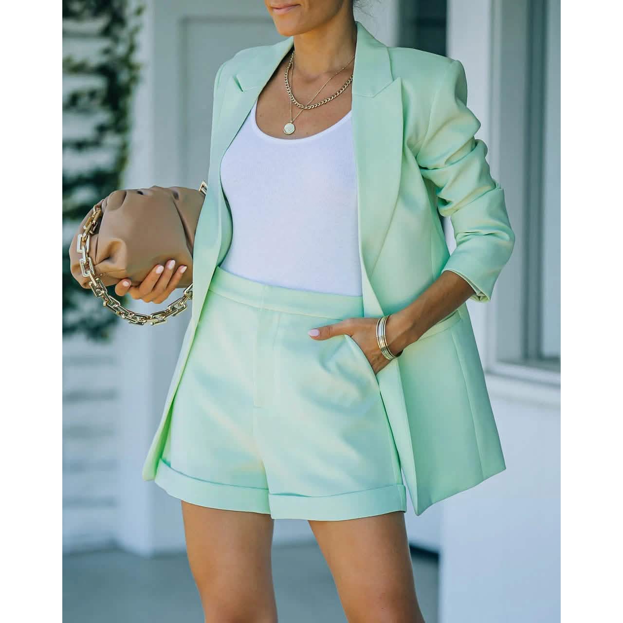 -Piece: Women's Basic Shirt Collar Blazer