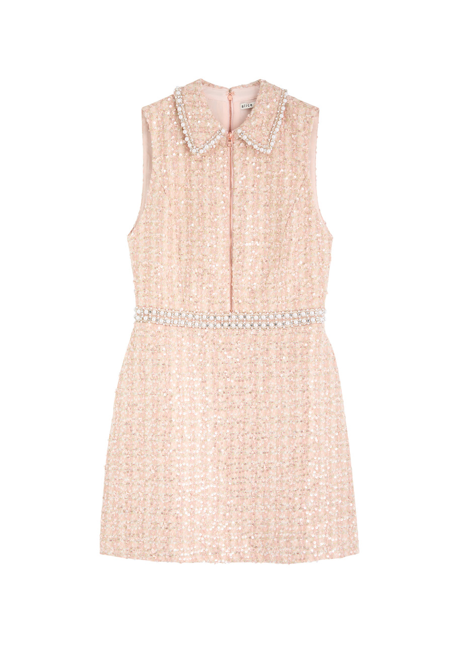 Alice + Olivia Ellis Embellished Tweed Mini Dress - Pearl - M