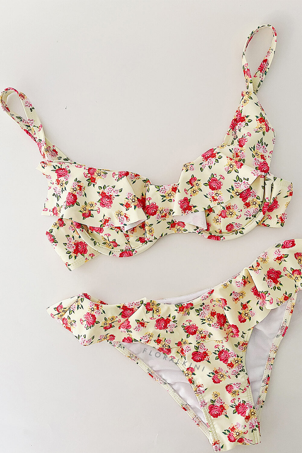 Yellow Floral Ruffle Underwire Bikini Set