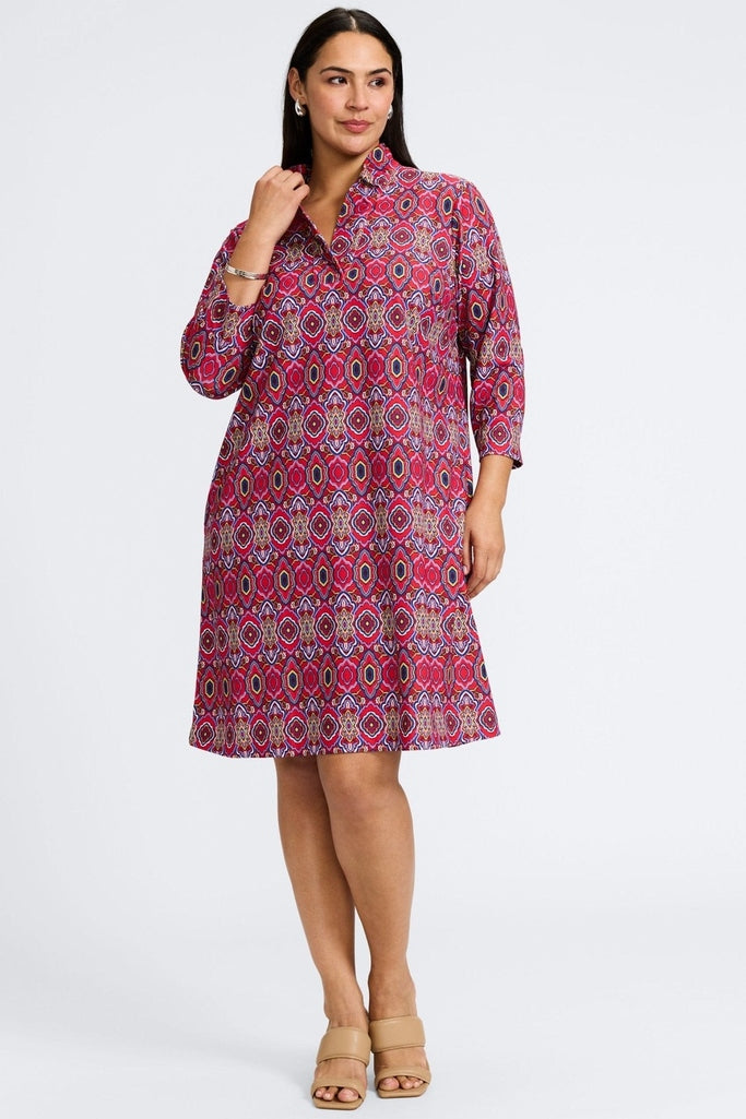 Tammy Plus Geometric Tile Knit Crepe Sleeve Dress