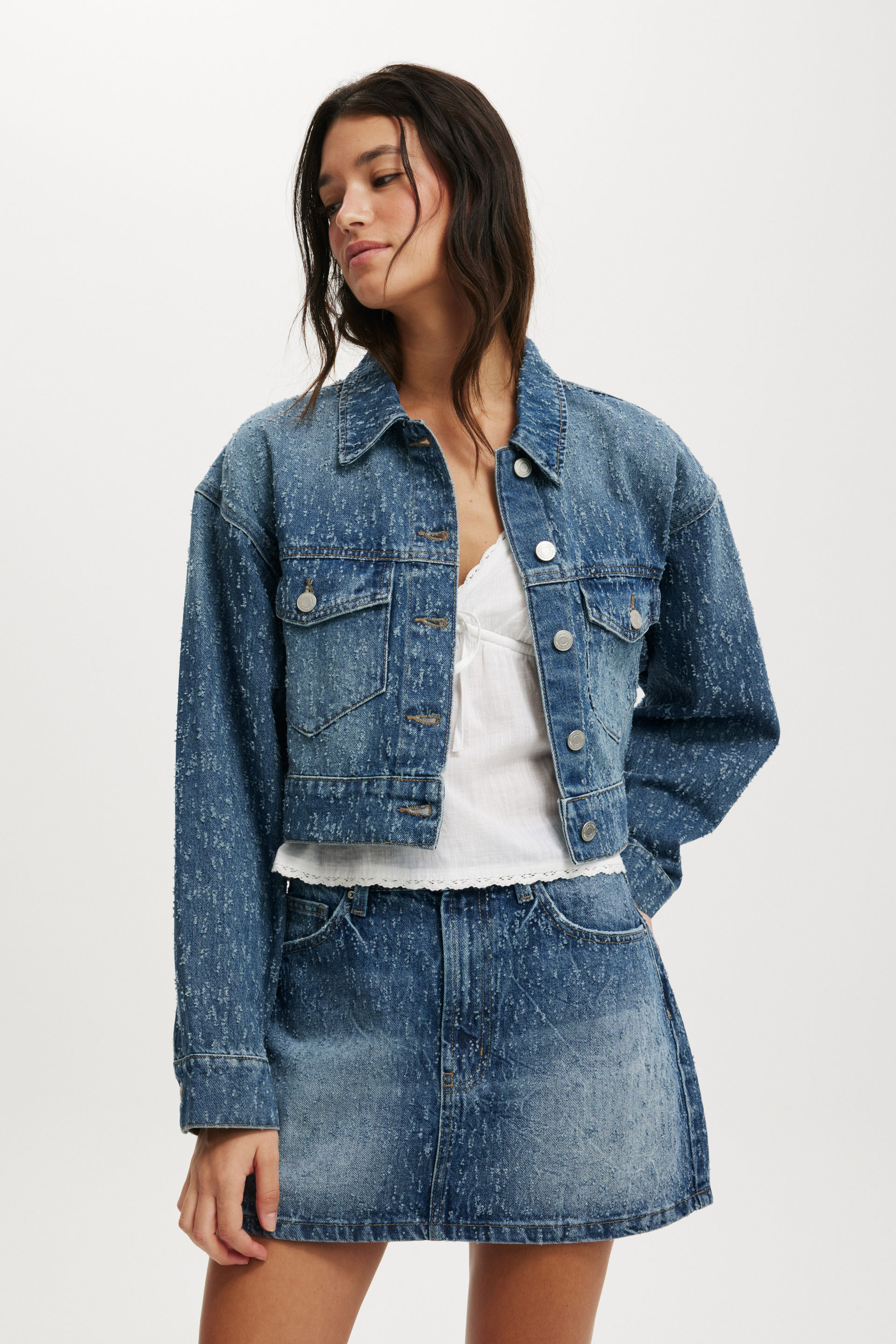 Cotton On Women - Cropped Denim Jacket - Rail blue texture