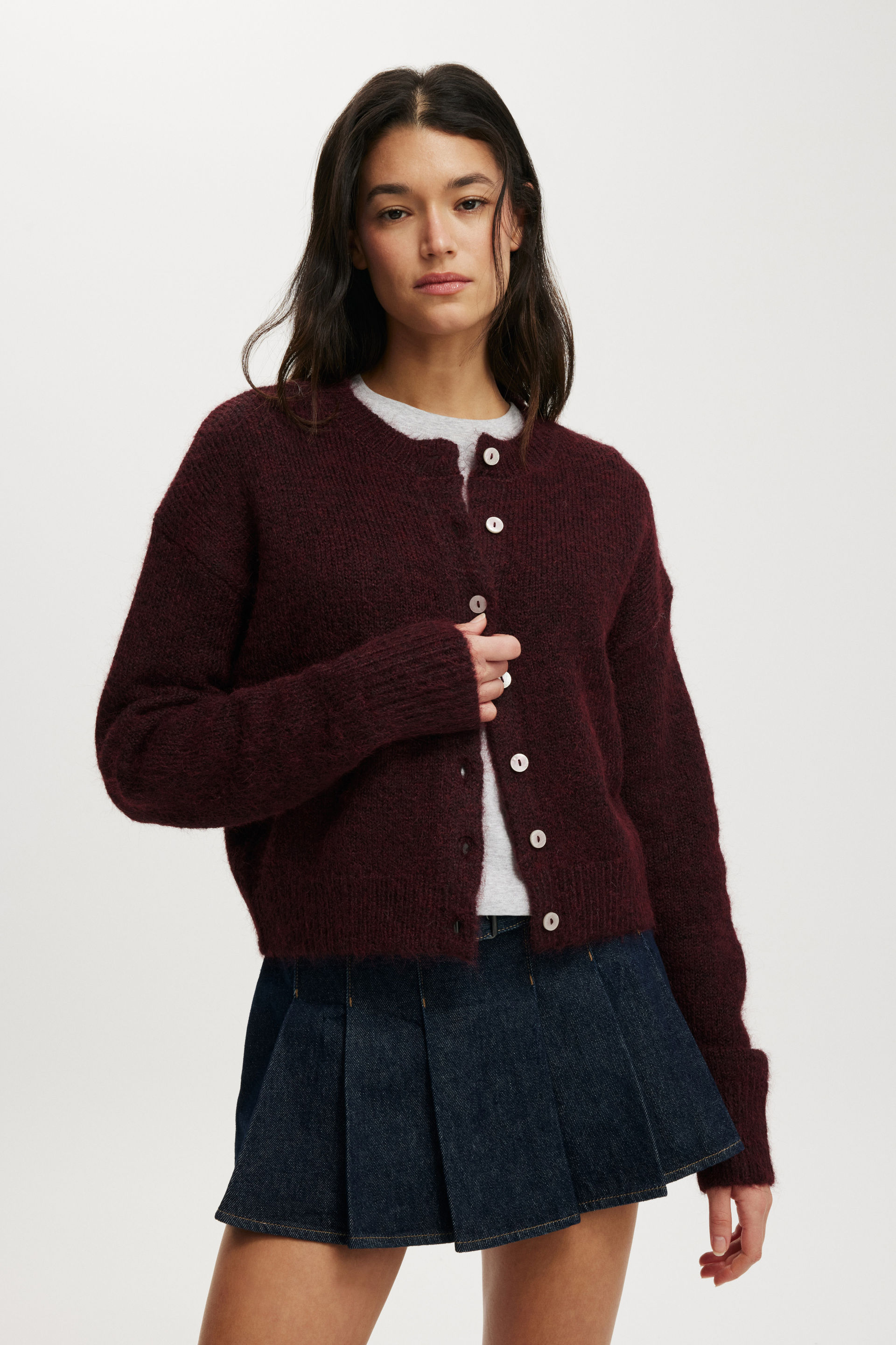 Cotton On Women - Lofty Luxe Crew Cardigan - Deep pomegranate