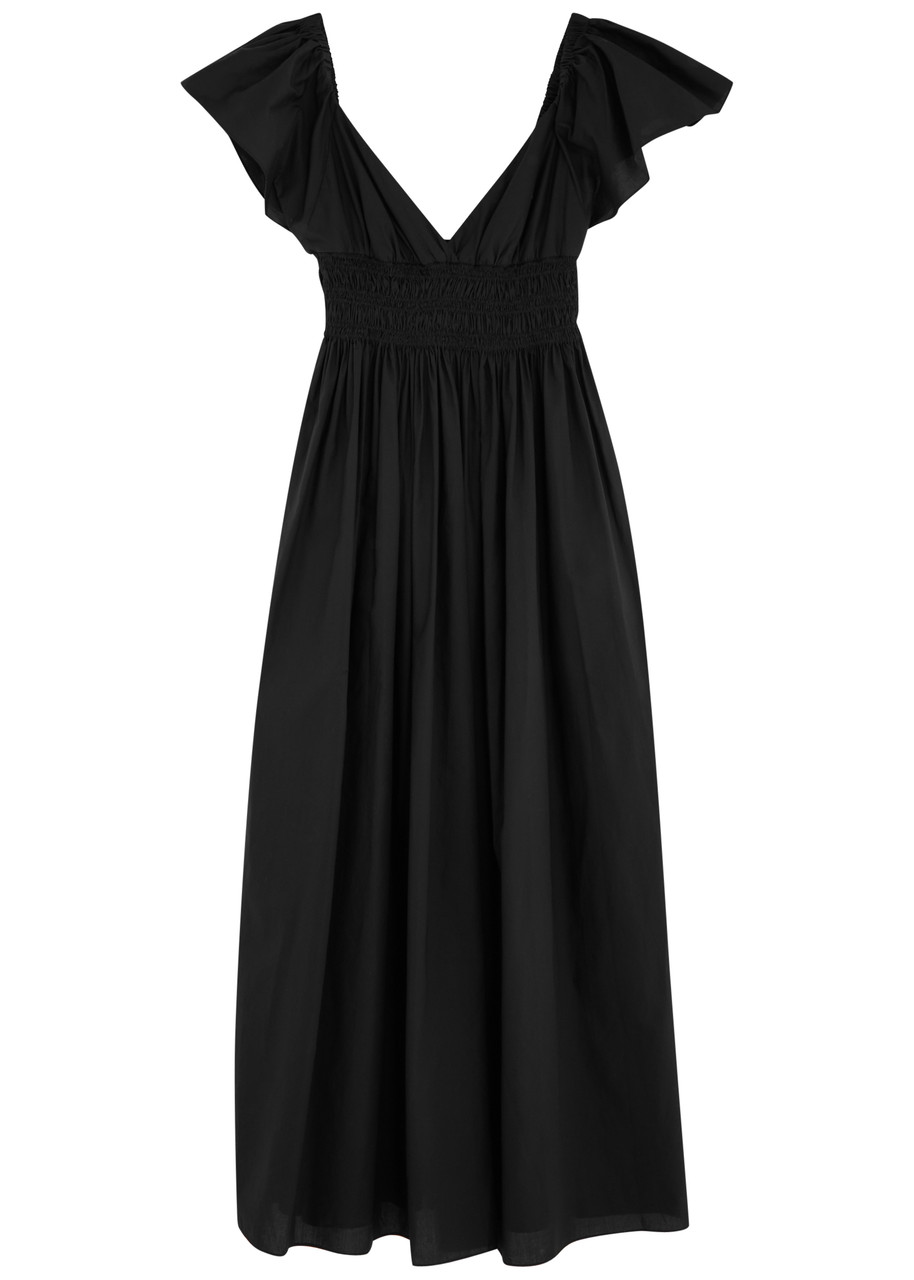 Matteau Gathered Cotton Midi Dress - Black -