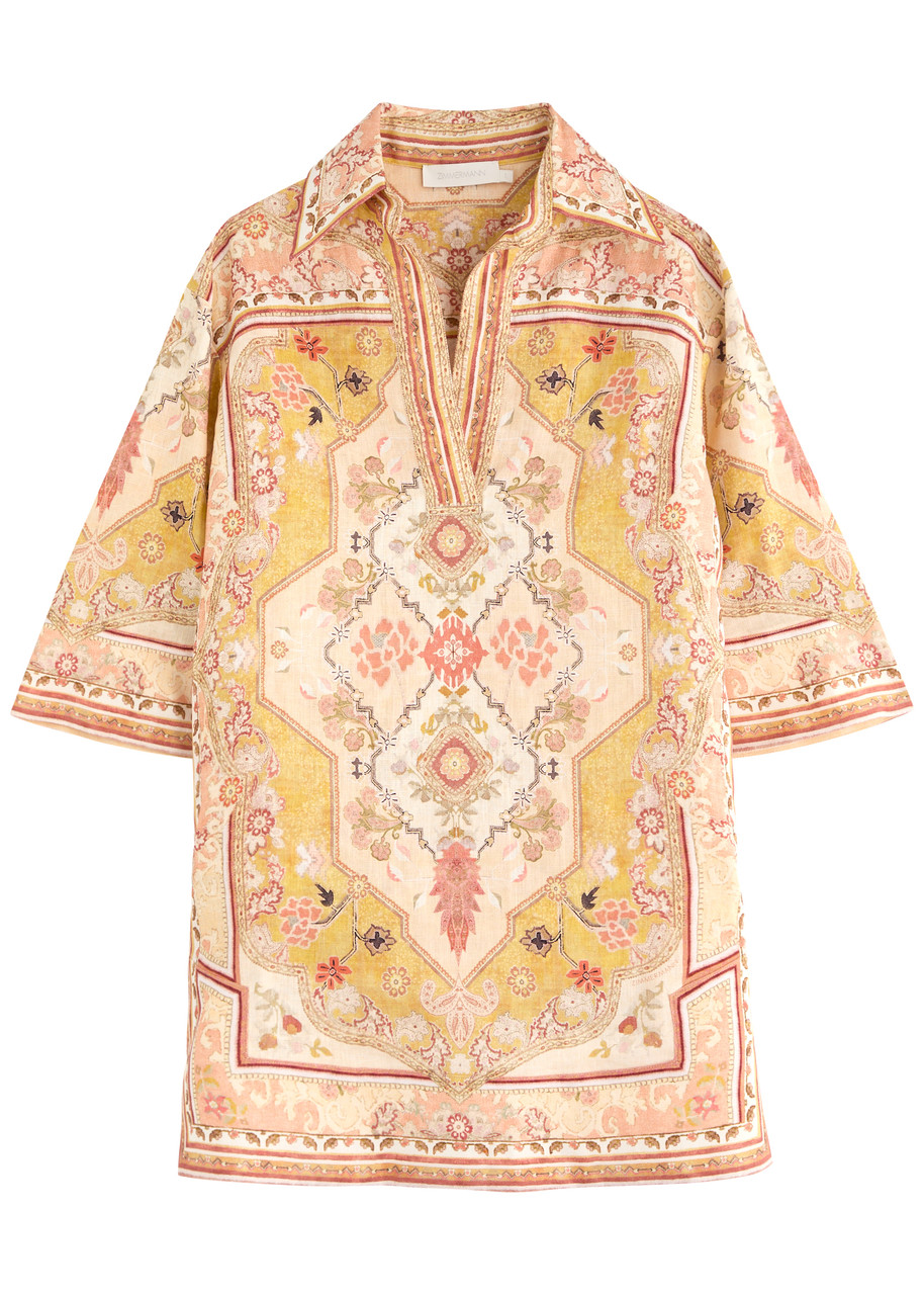 Zimmermann Wylie Printed Linen Mini Dress - Multi Floral - M