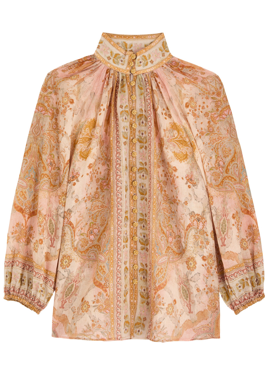 Zimmermann Acacia Printed Ramie Blouse - Multi Print - S
