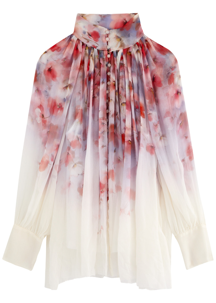 Zimmermann Crush Floral-print Chiffon Blouse - Multi Floral - S