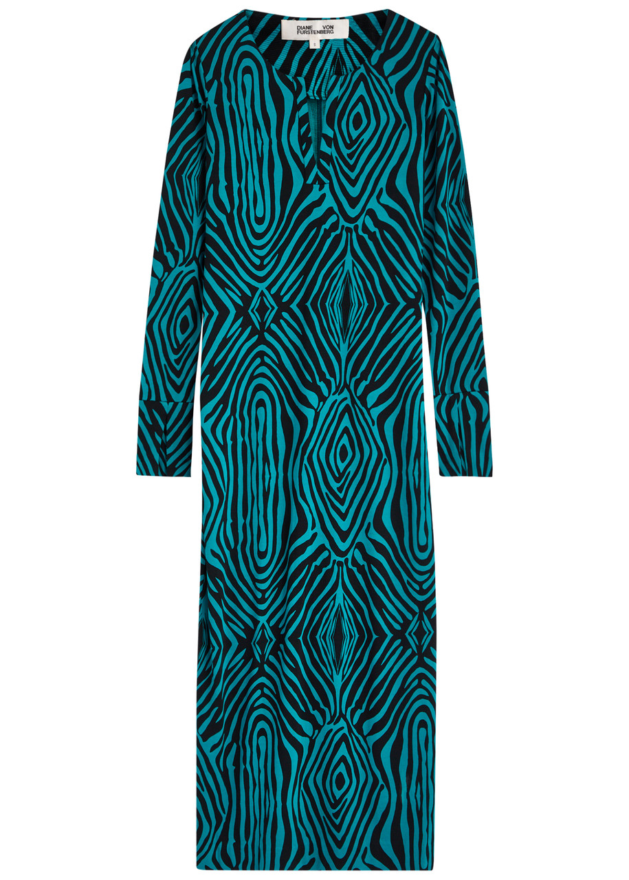Diane Von Furstenberg Sonca Zebra-print Jersey Midi Dress - Blue - L L