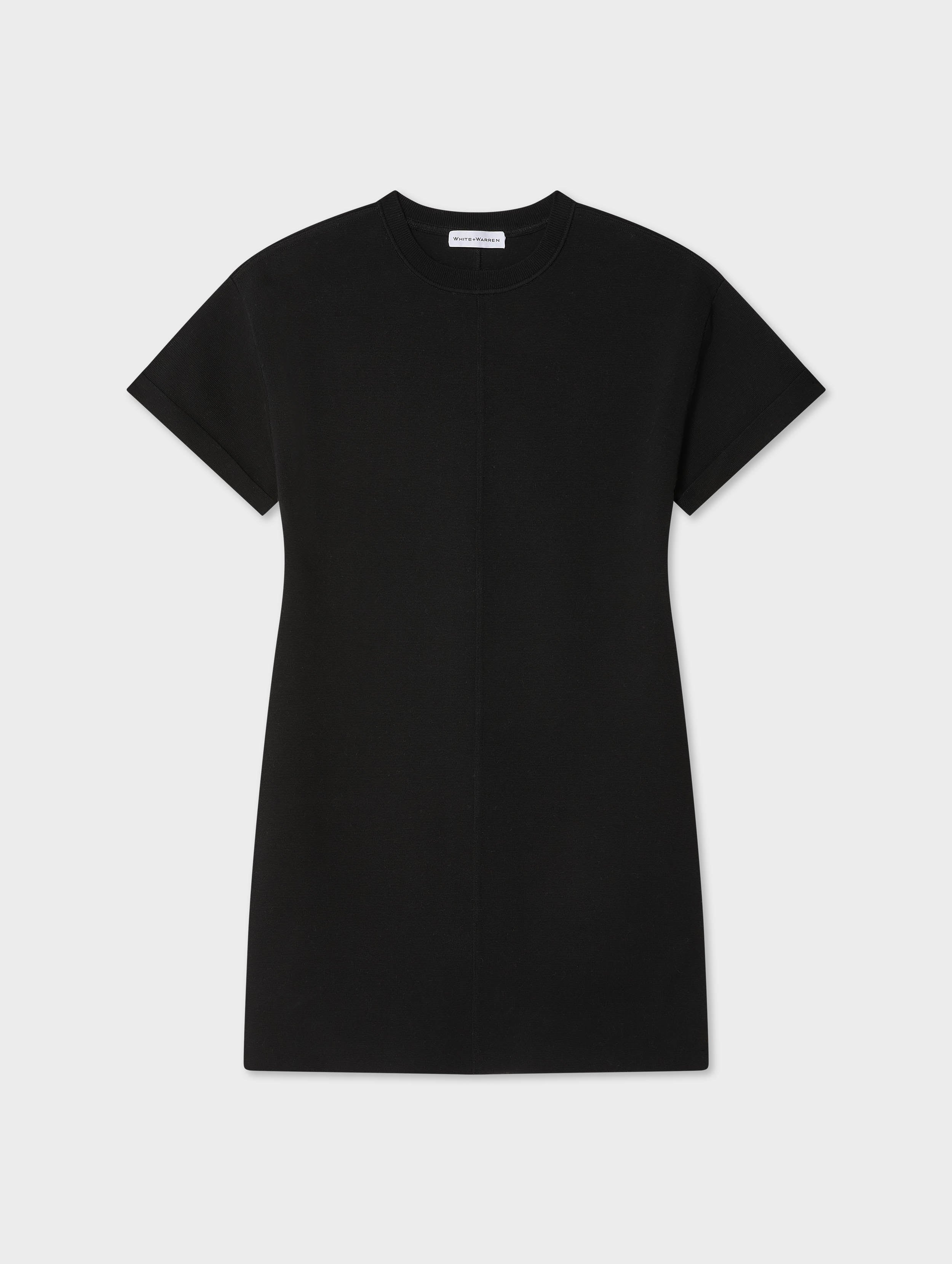 White & Warren Superfine Organic Cotton Waisted Dress in Black