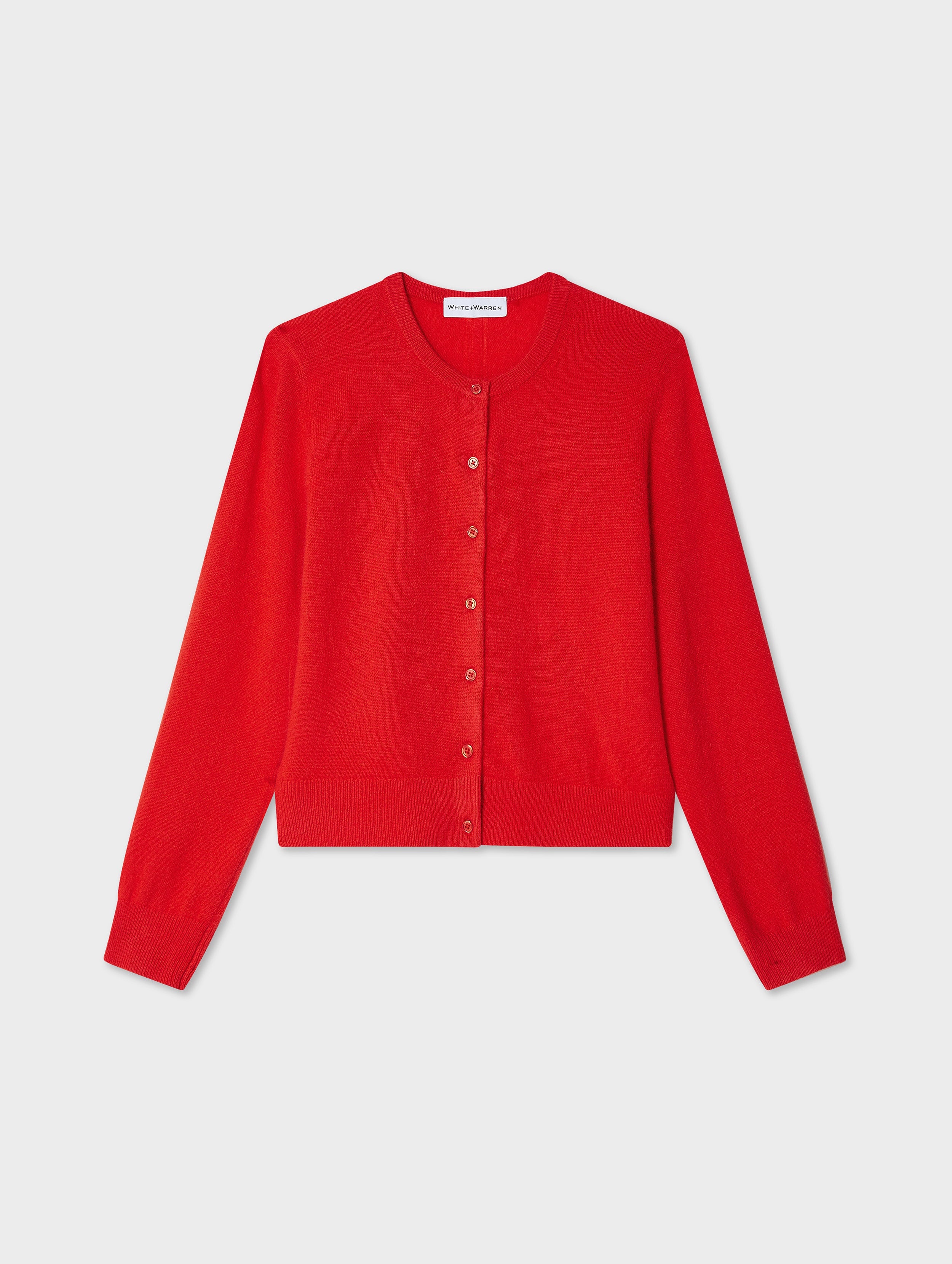 White & Warren Cashmere Crewneck Cardigan Sweater in Desert Red