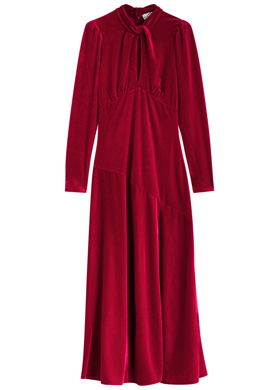 Ganni Velvet Maxi Dress - Red - L
