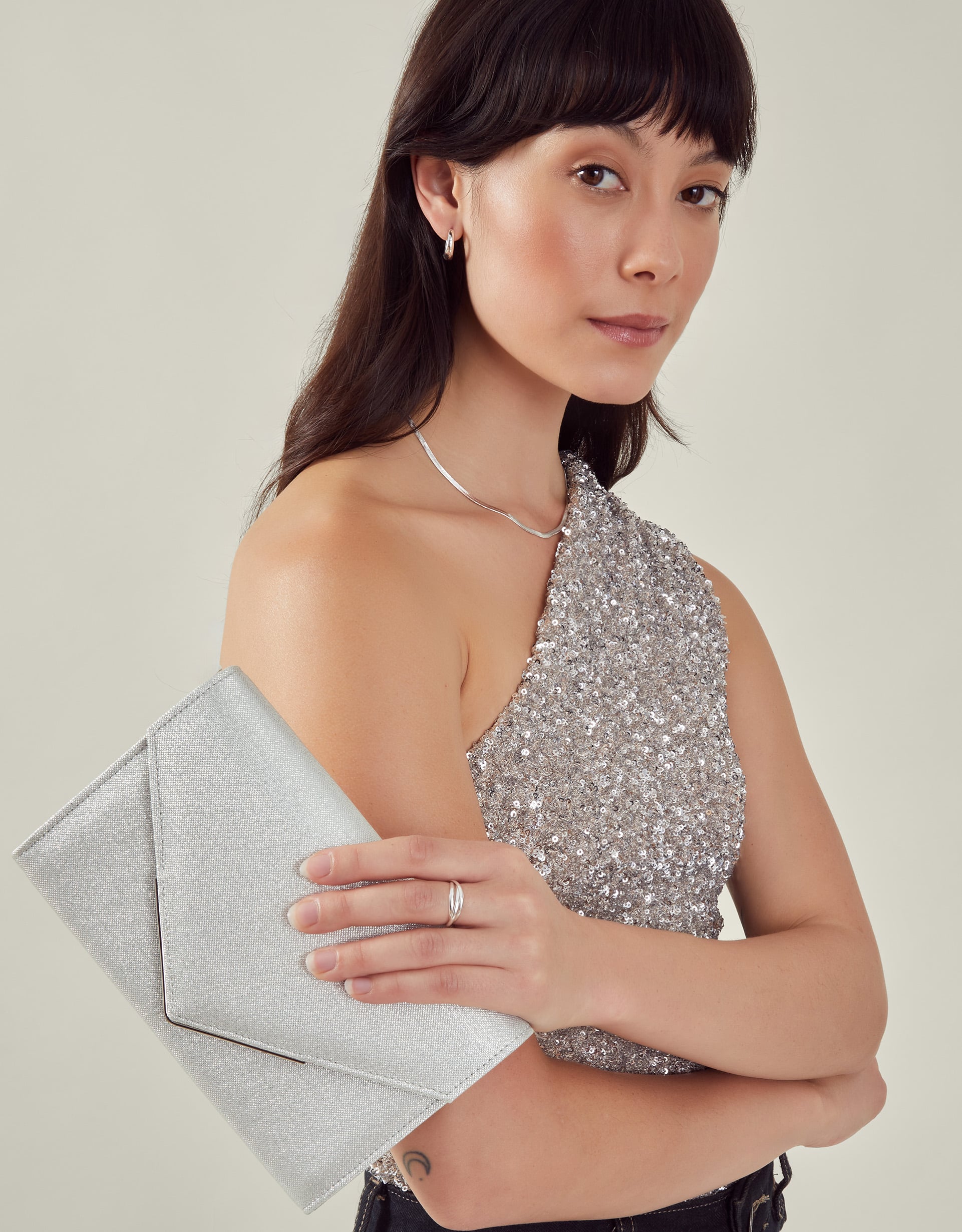 Metallic Envelope Clutch Bag Silver, Women's