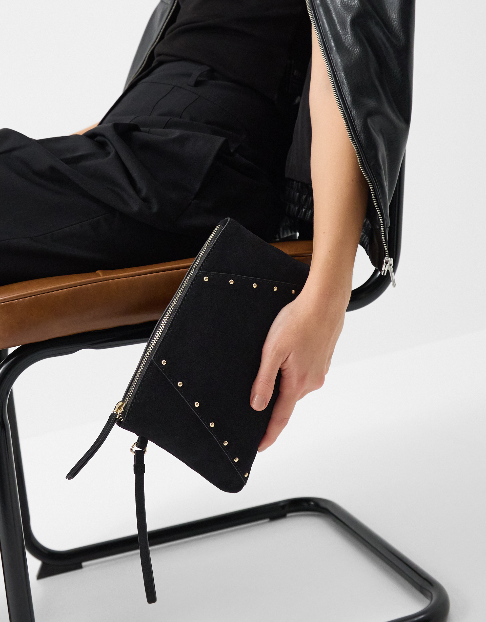 Gold Stud Suede Clutch Bag