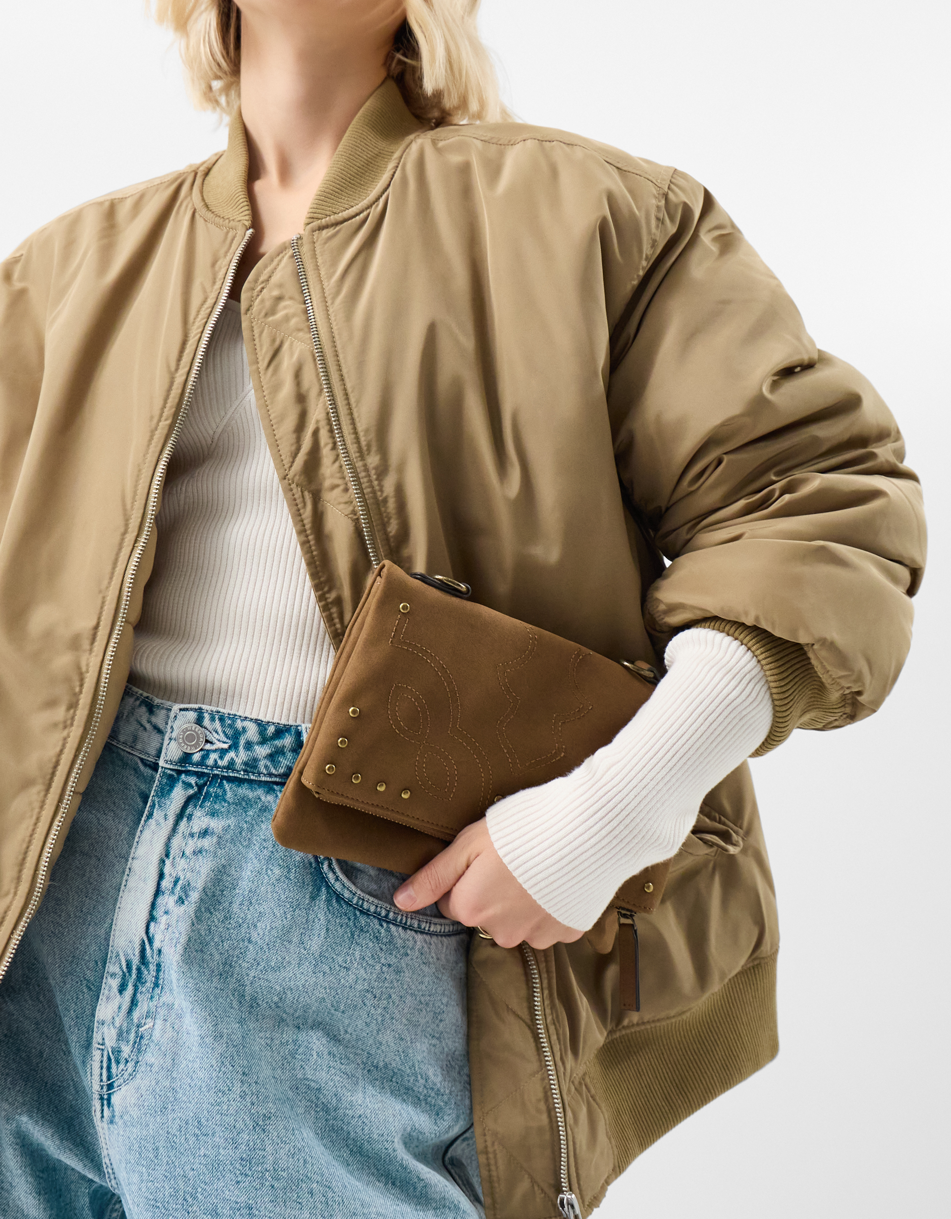 Gold Fold Over Zip Western Crossbody Bag