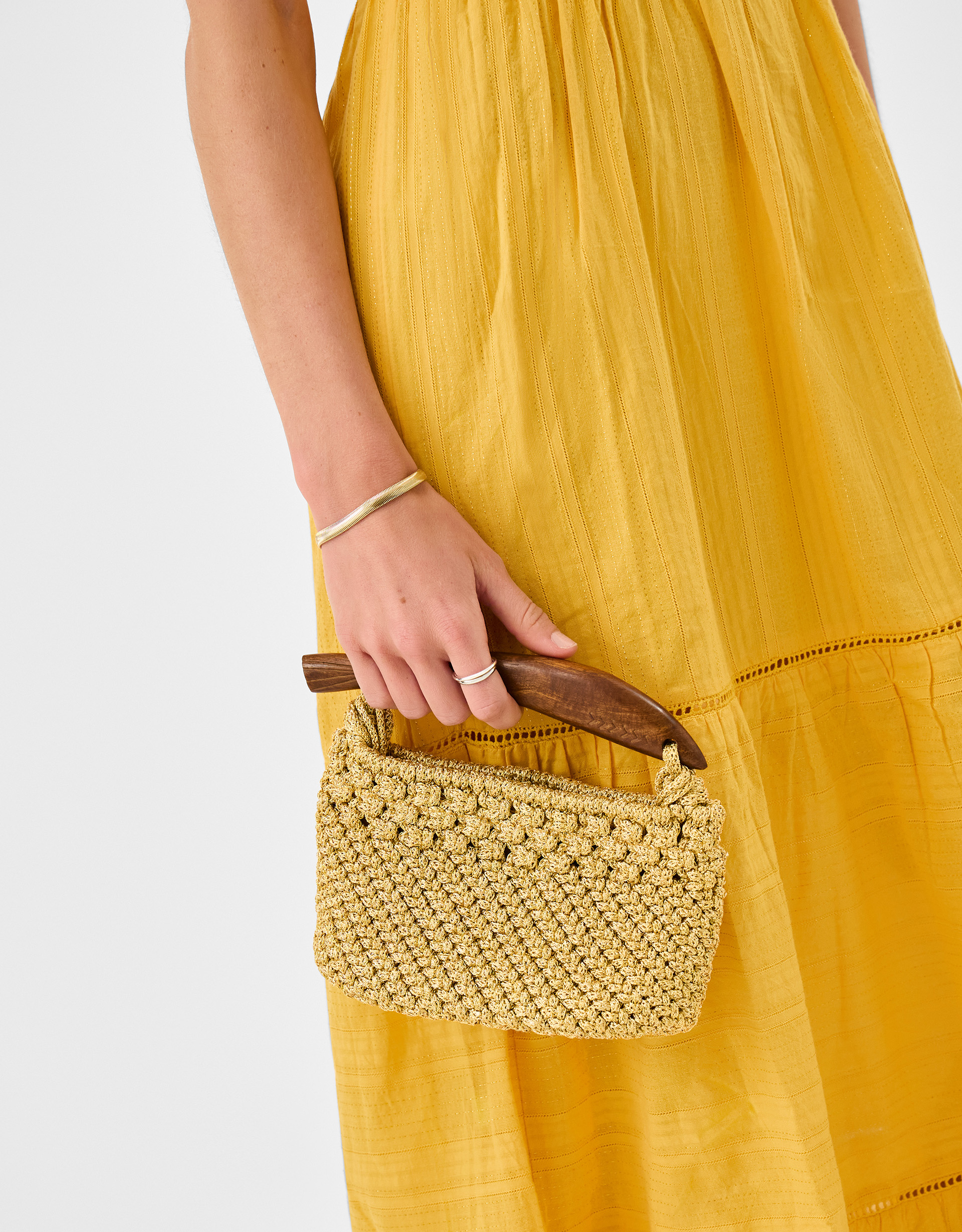 Gold Fish Handle Woven Crossbody Bag