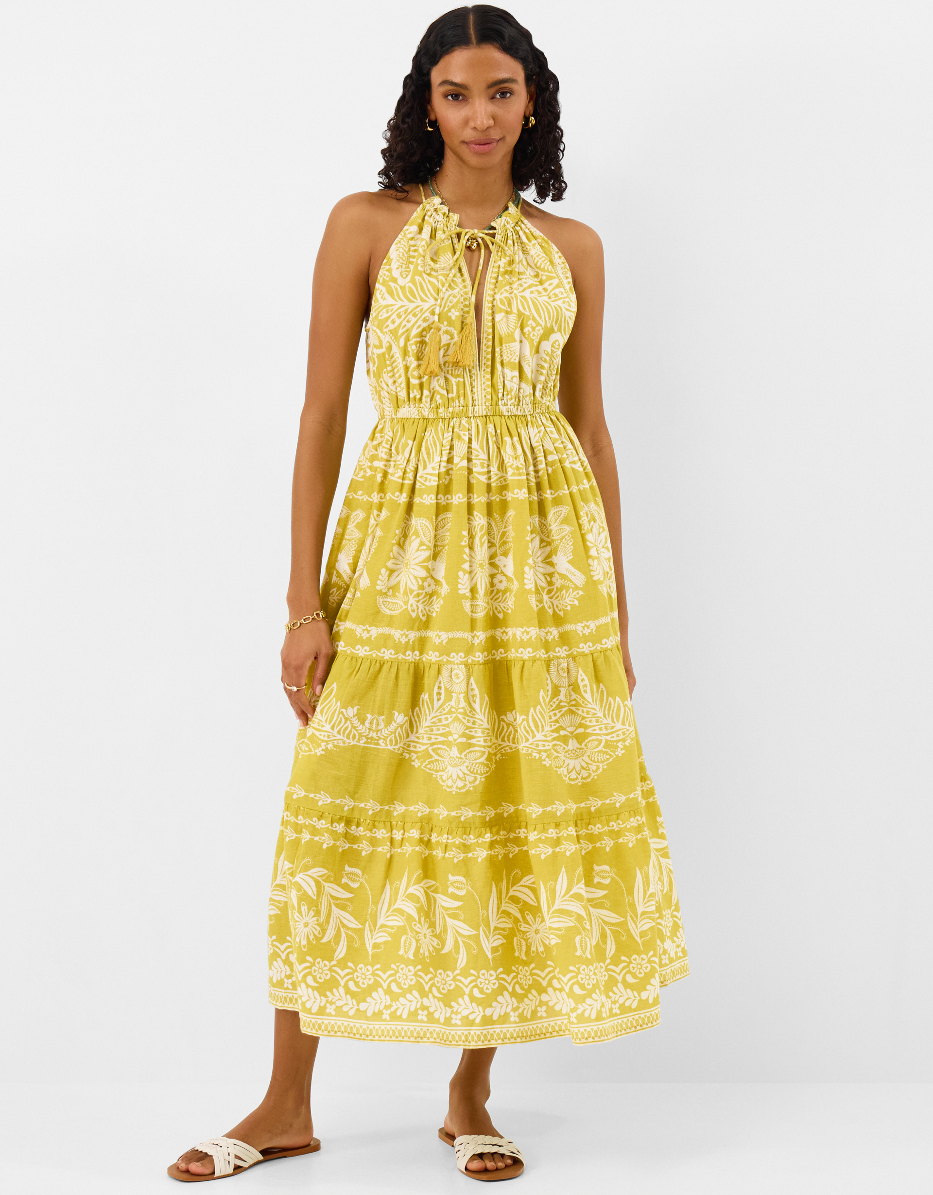 Floral Halter Neck Midi Dress Green, Size: