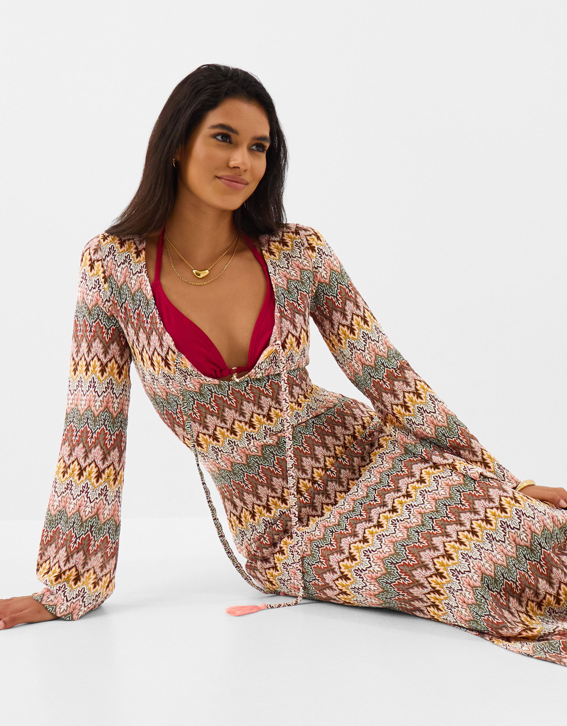 Crochet Maxi Beach Dress Natural, Size: