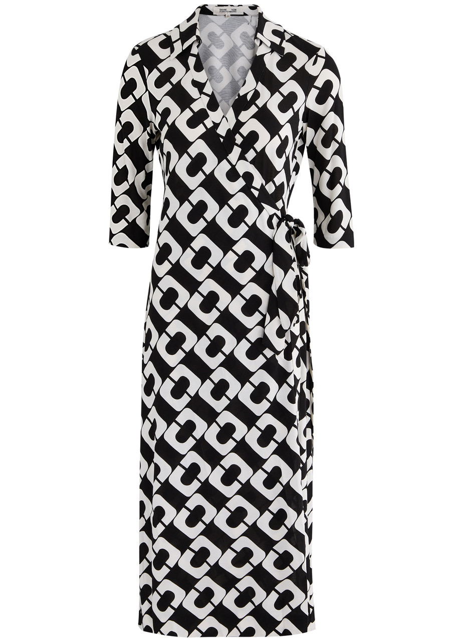 Diane Von Furstenberg Abigail Printed Silk Midi Wrap Dress - Black And White - S
