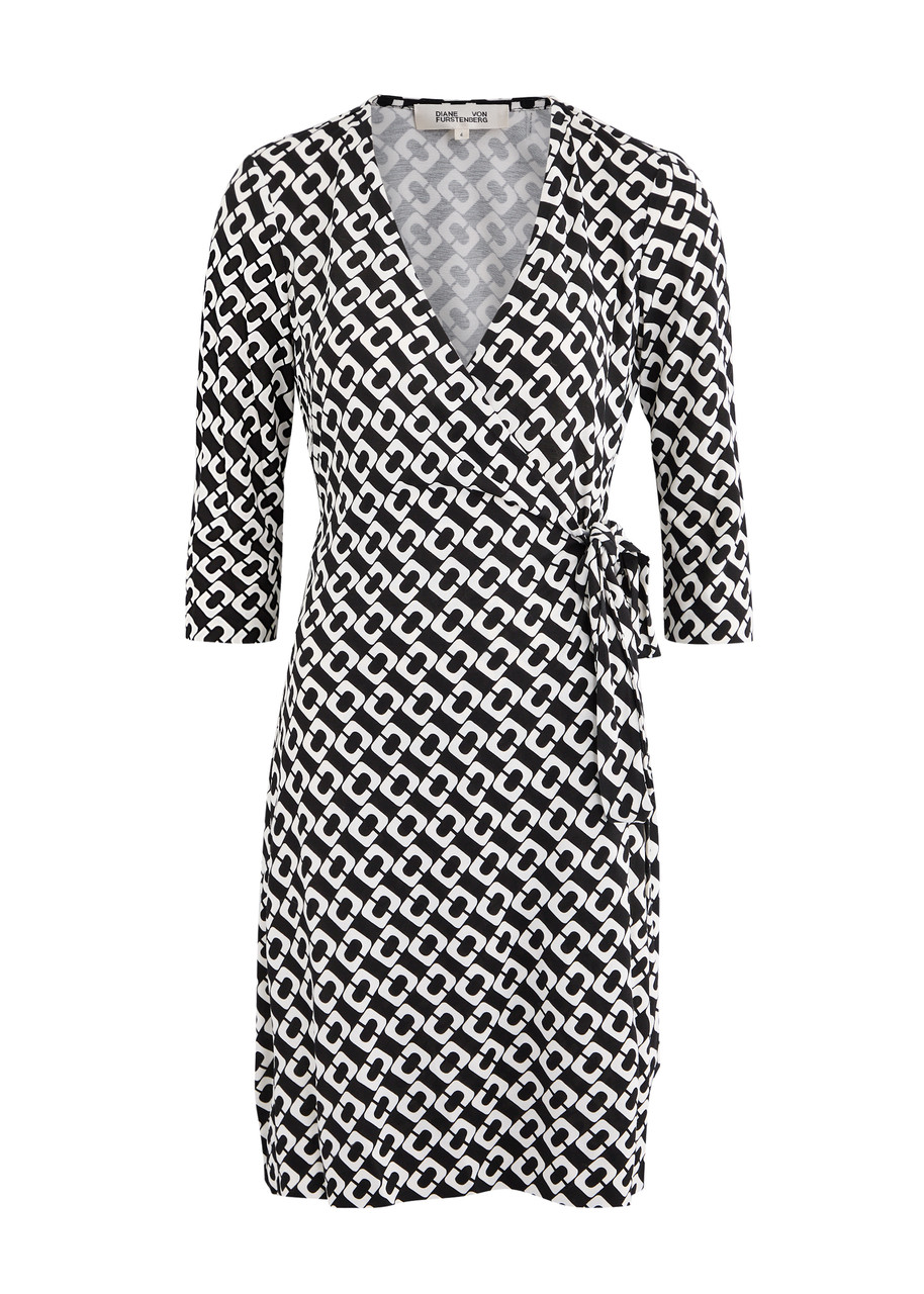 Diane Von Furstenberg Julian Printed Silk Mini Wrap Dress - Black And White - M