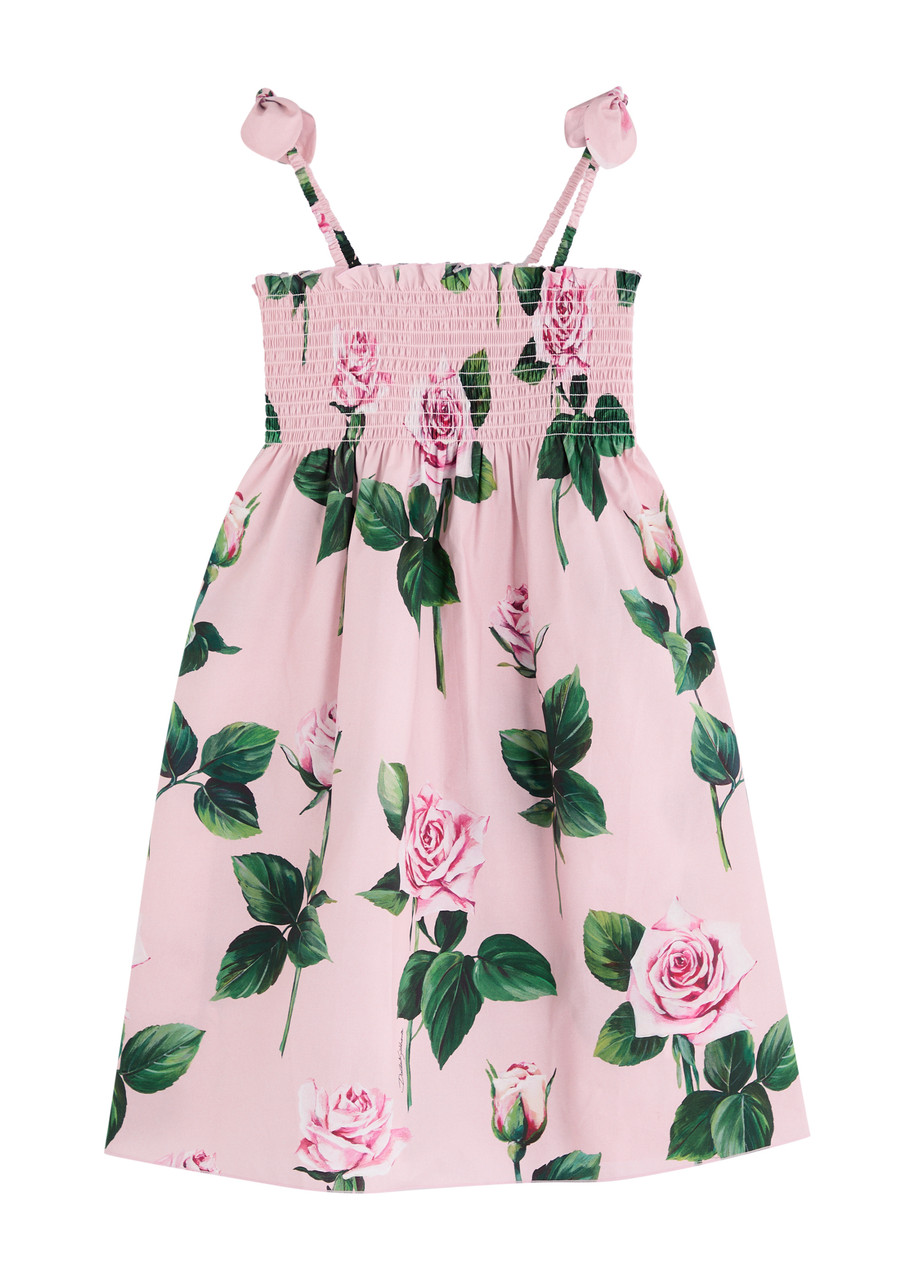 Dolce & Gabbana Kids Floral-print Smocked Cotton Dress