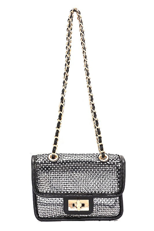 Studded Mesh Silver Rockstar Iconic Shoulder Bag - BLACKGOLD OS