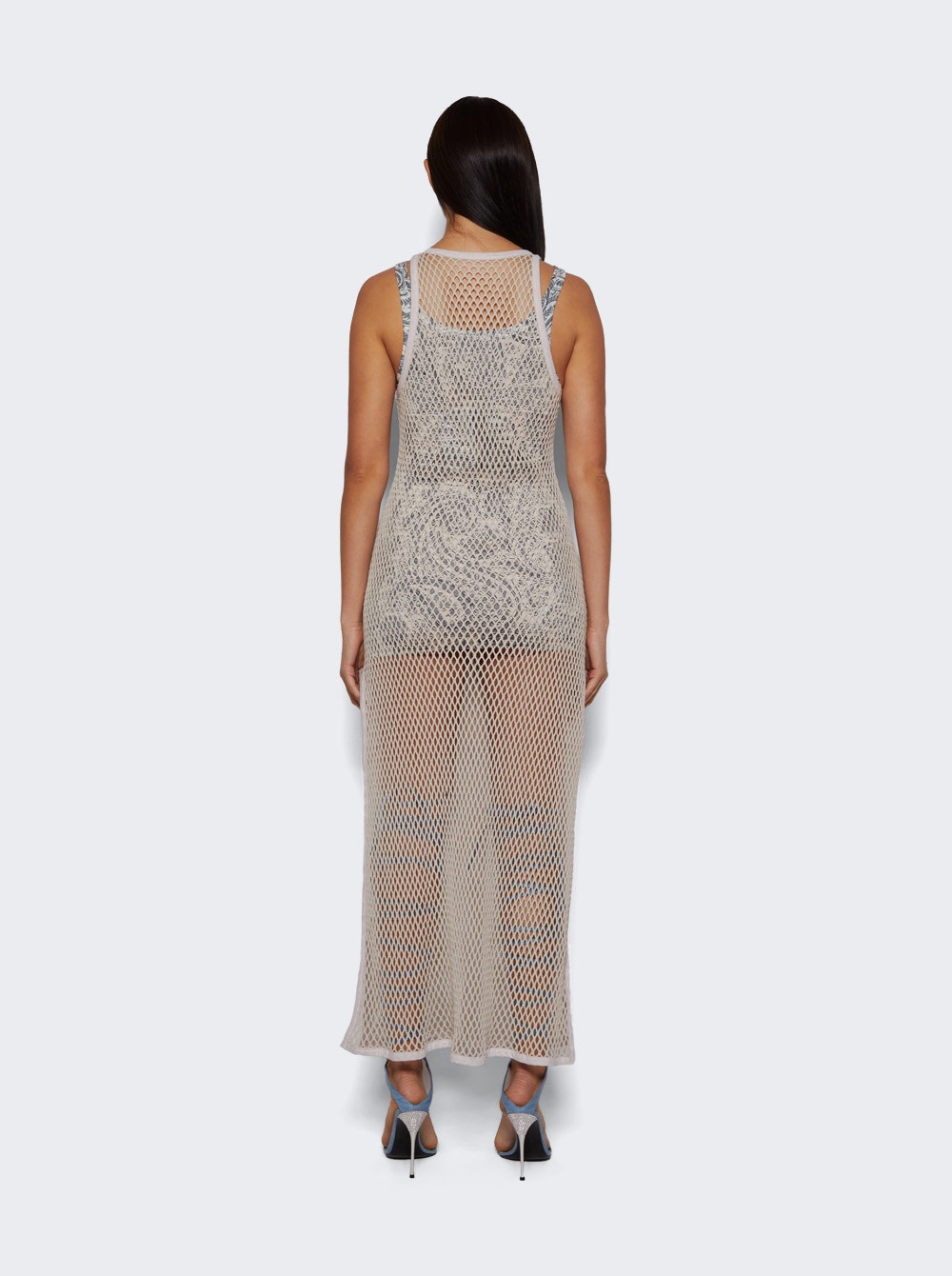 Knitted Mesh Dress Off White And Blue