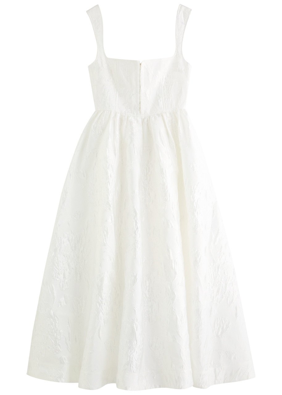 Clea Anton Floral-jacquard Twill Midi Dress - White