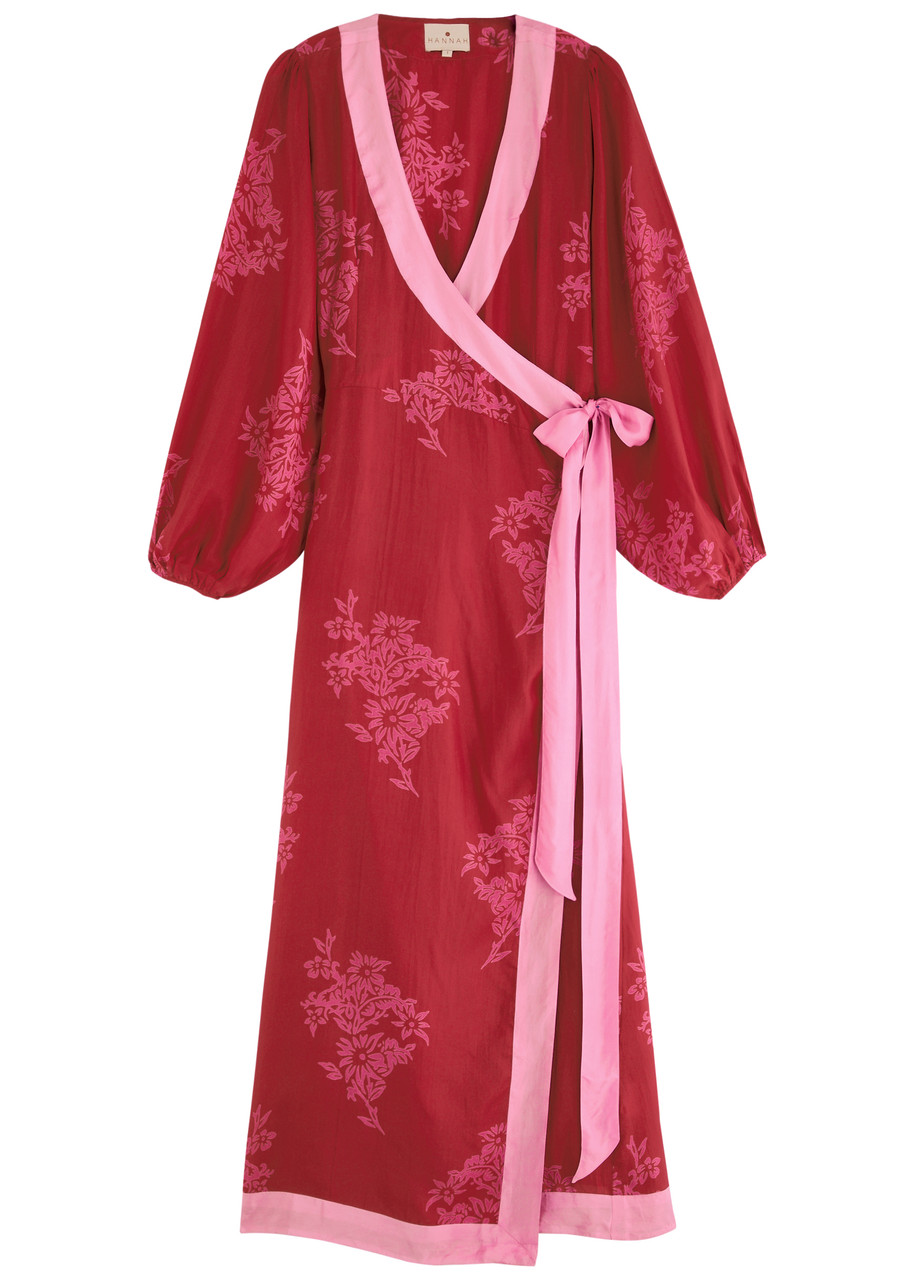 Hannah Artwear Luna Floral-print Silk Midi Wrap Dress - Red -