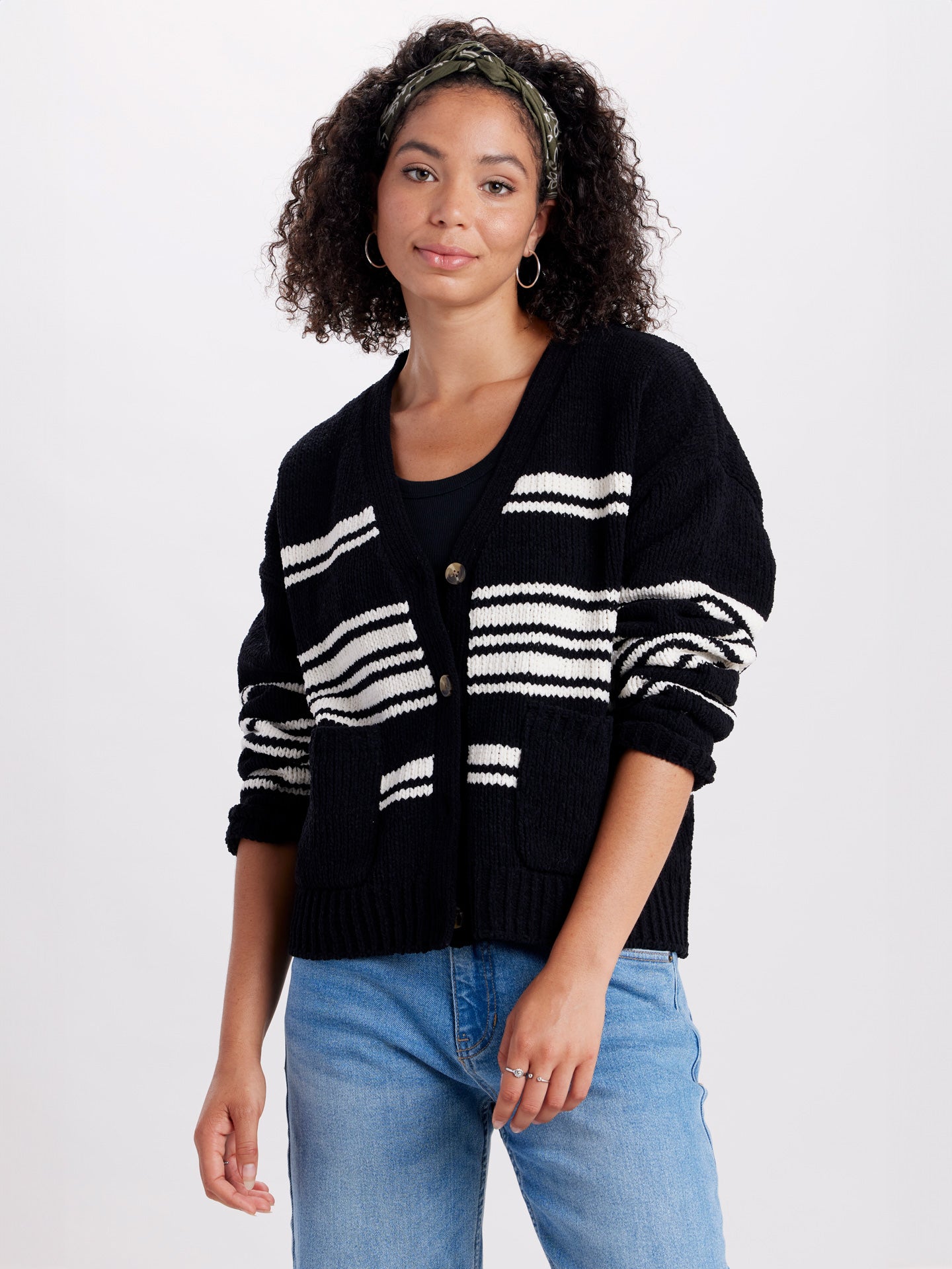 Women's Stonewall Stripe Chenille Cardigan by UNIONBAY, Black