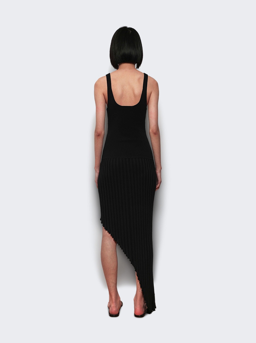 Slashed Knit Asymmetric Tank Dress Black
