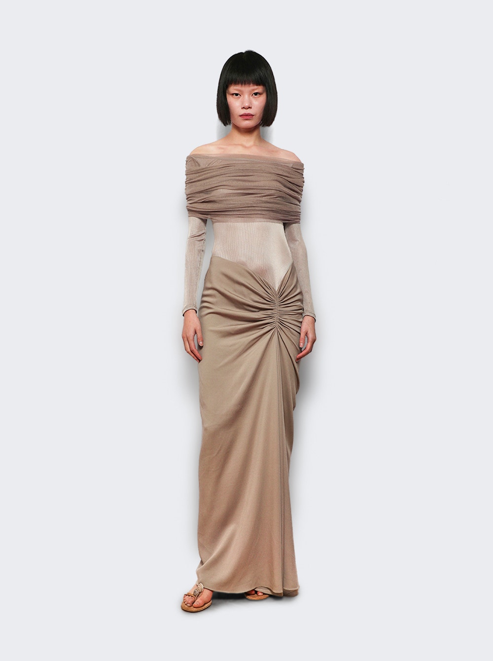 Sonora Veiled Ruched Dress Clay
