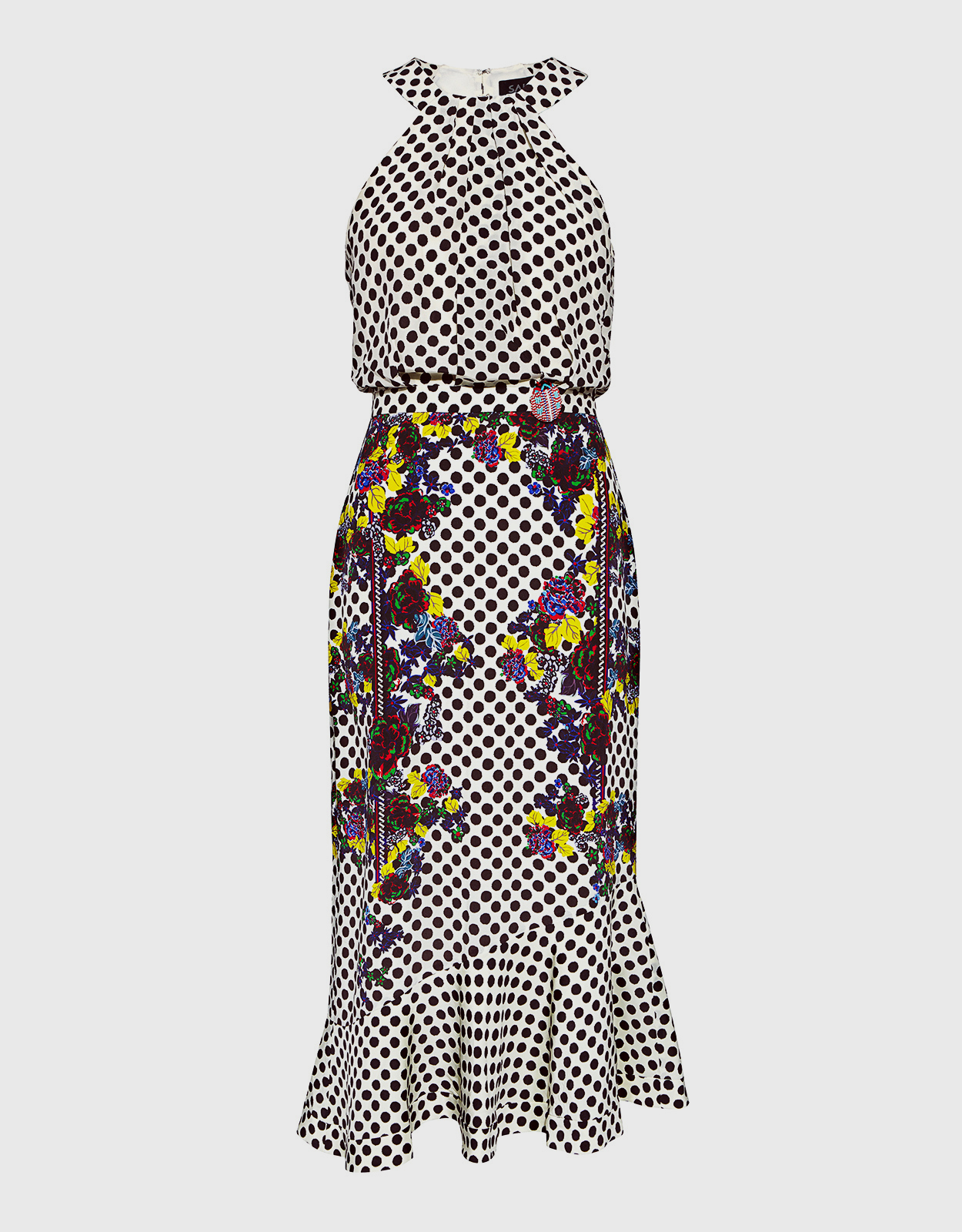 Saloni Ruby Polka-Dot Embellished Silk Midi Dress -