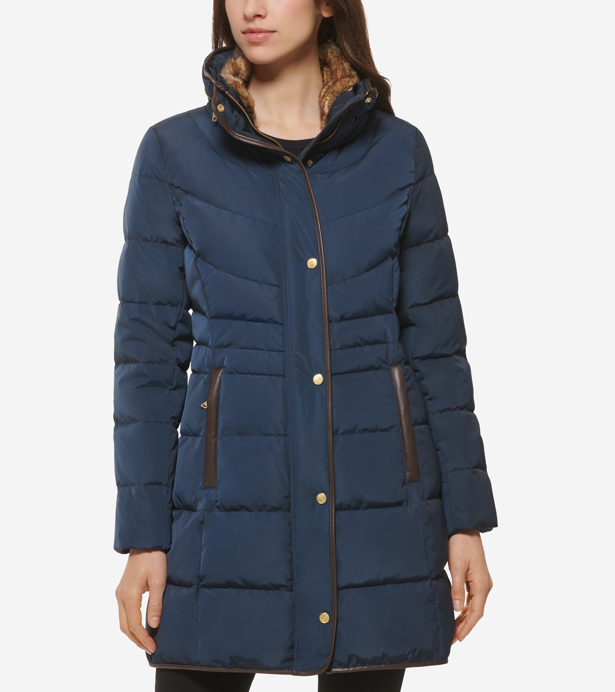 Cole Haan Women's Hidden-Hood Puffer Coat - Blue Size Large