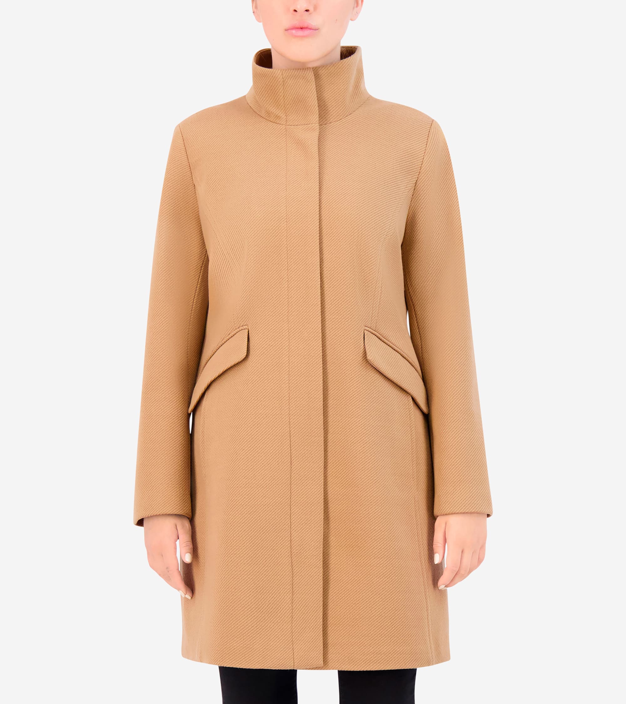 Cole Haan Women's Soft Twill Zip-Up Coat - Beige Size
