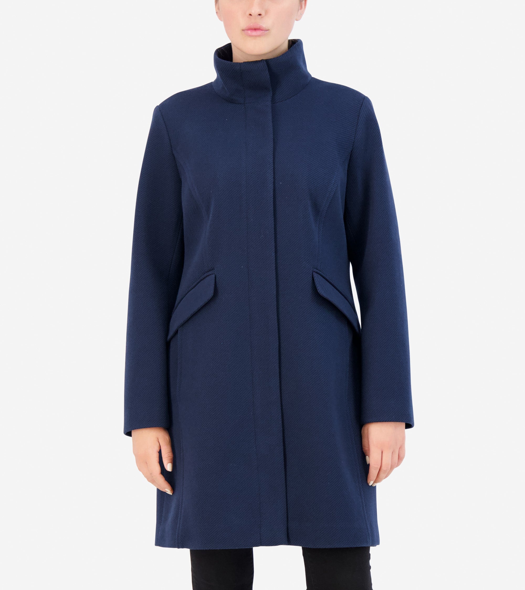 Cole Haan Women's Soft Twill Zip-Up Coat - Blue Size