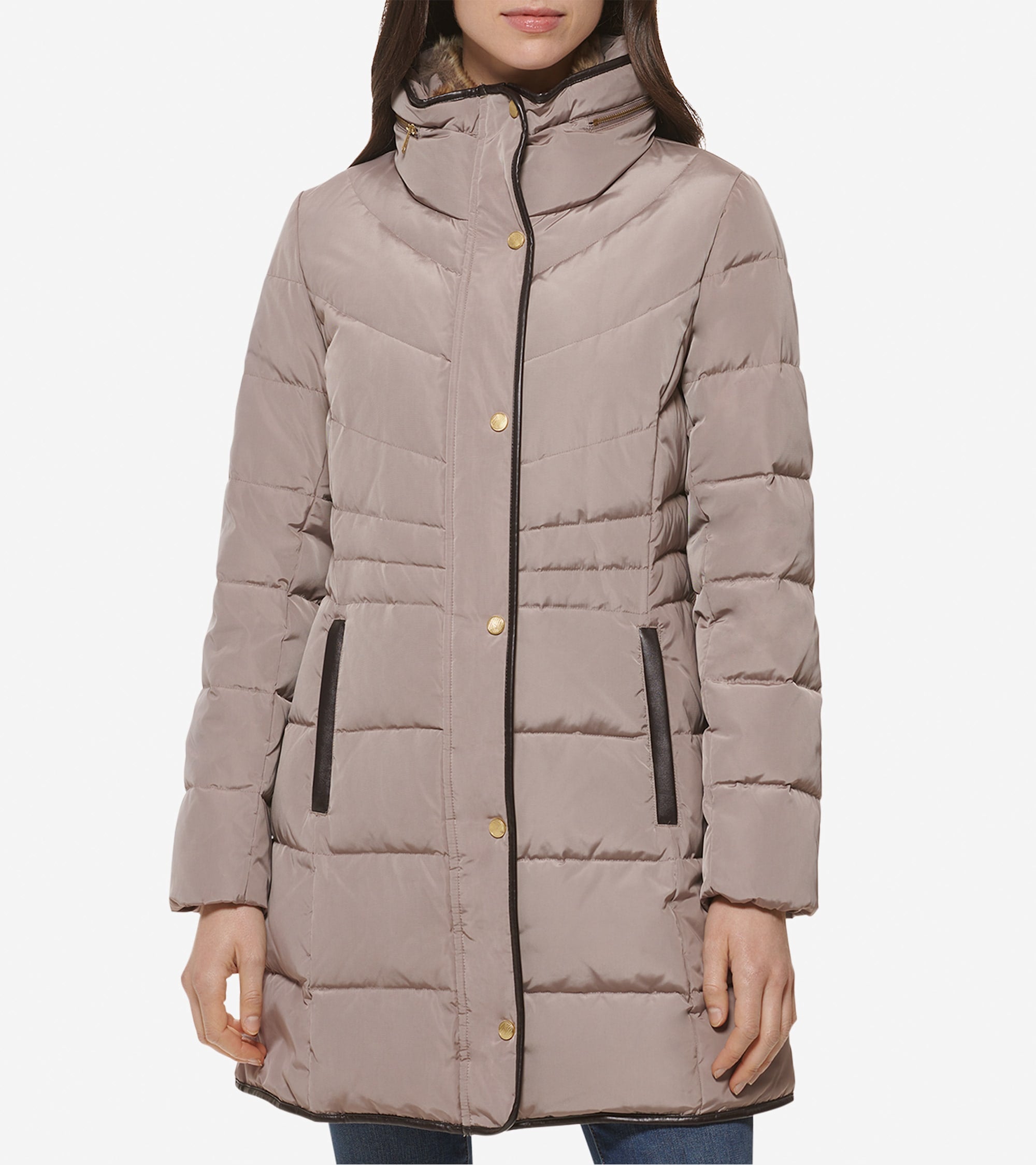 Cole Haan Women's Hidden-Hood Puffer Coat - Beige Size