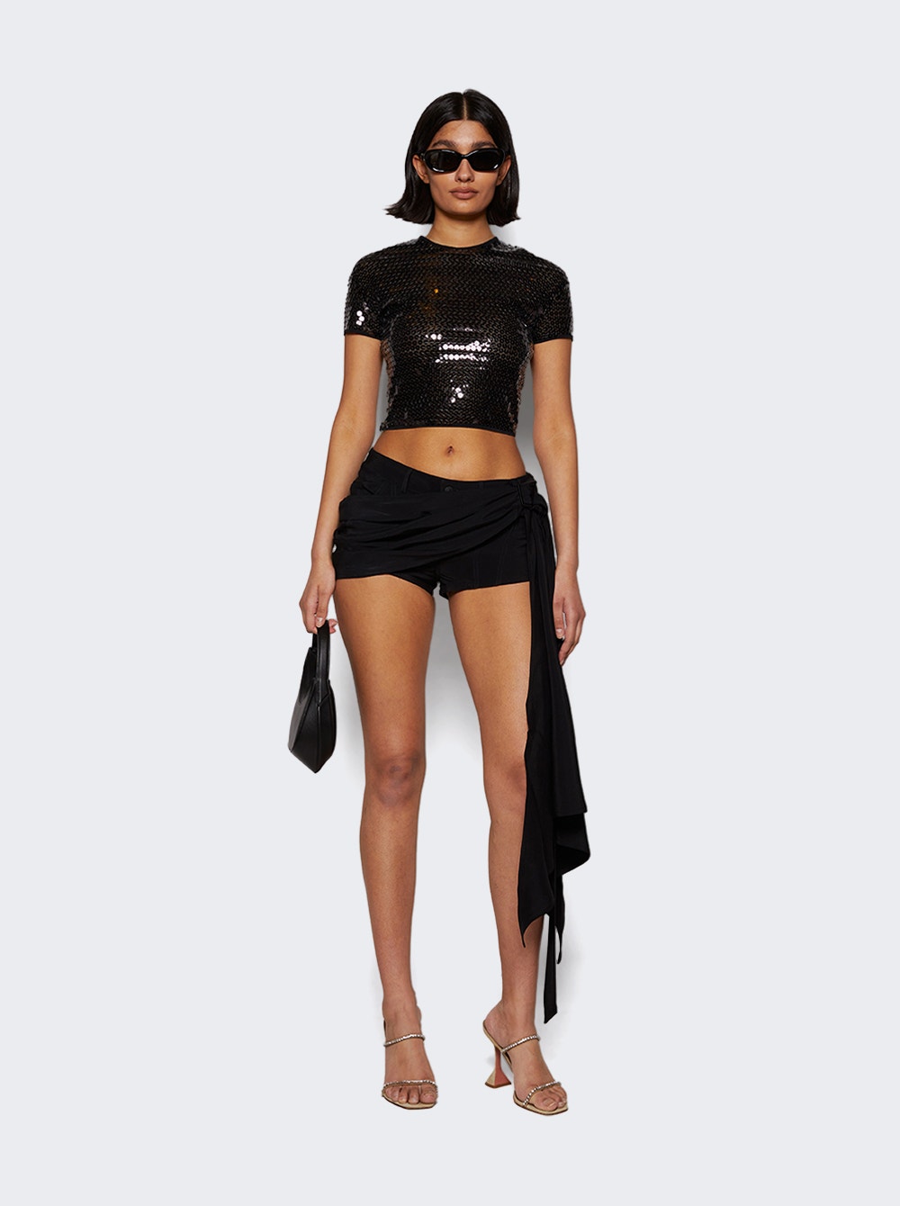 Shiny Sequin Crop Top Black