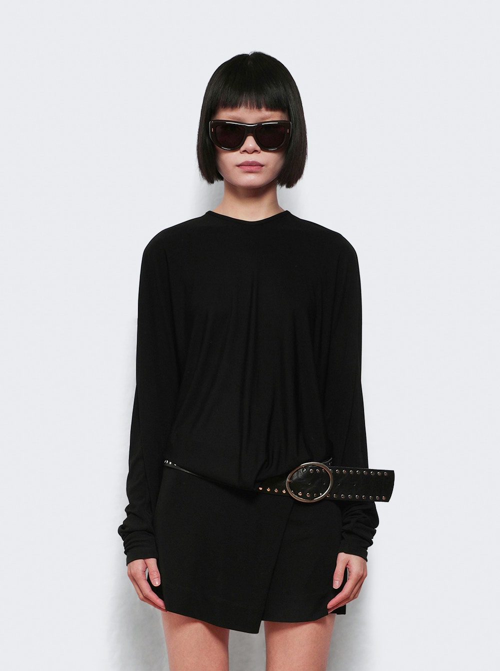 Leather Belted Magyar Tie Dress Black