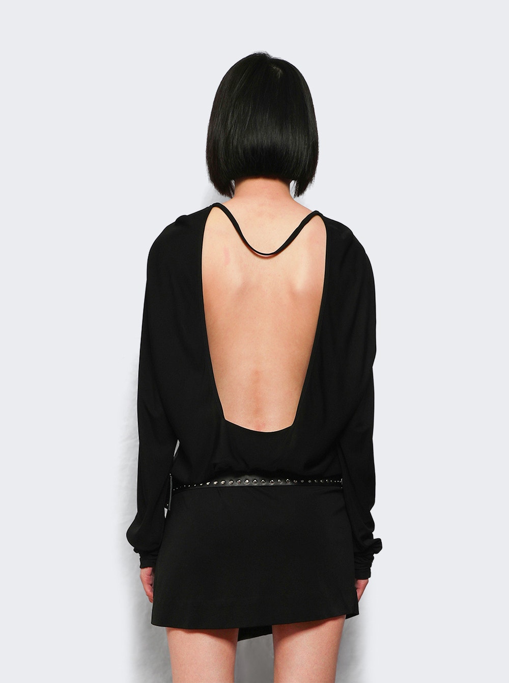 Leather Belted Magyar Tie Dress Black