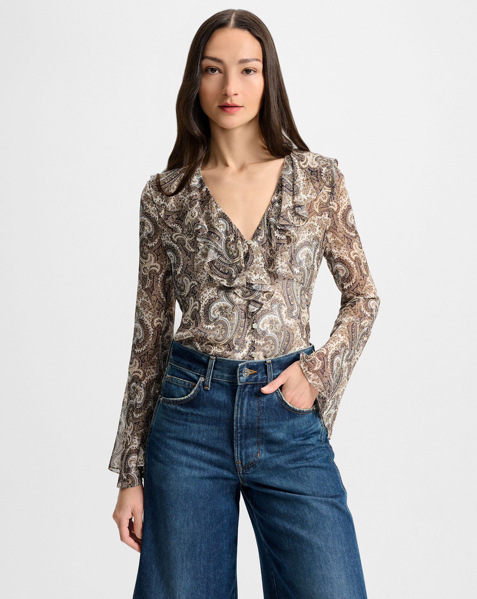 Veronica Beard Kyrie Silk Blouse Dove White Multi