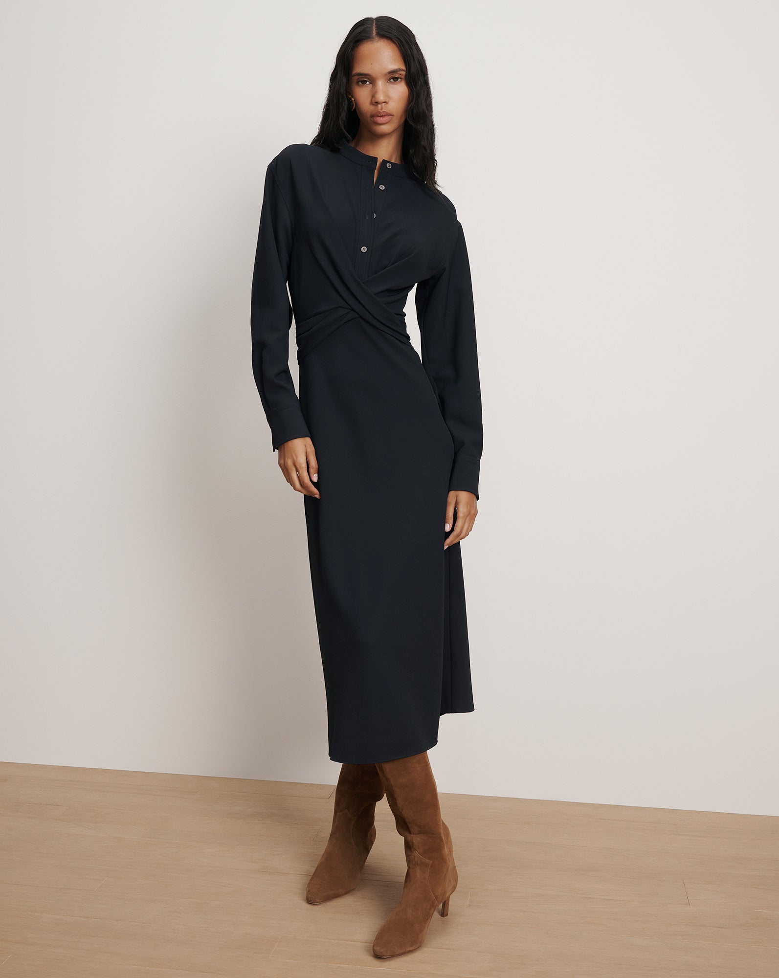 Veronica Beard Ellers Midi Shirtdress Dress Navy