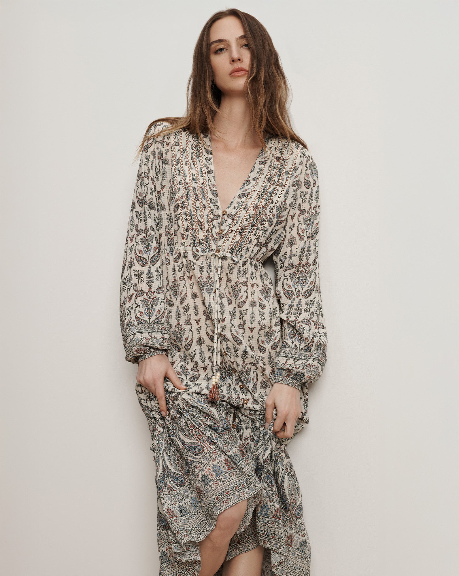 Veronica Beard Vani Paisley Midi Dress Ecru Multi